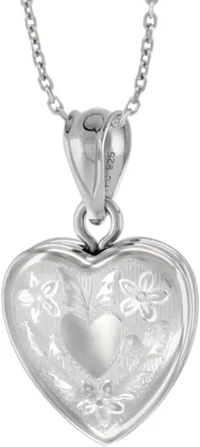 Miniatura 3 de Collar con medallón de corazón de plata de ley de 12 pulgada para mujer, grabado floral de 16 a 20 pulgadas, Plata esterlina, Sin gemas.