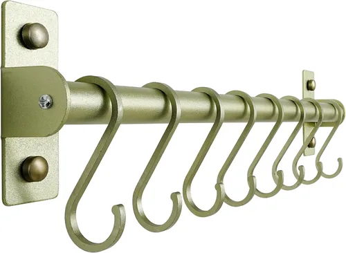 Miniatura 13 de Dseap Soporte Colgante para Utensilios de Cocina, Estante para Ollas y Sartenes Montado en la Pared, Riel de Cocina con 8 Ganchos para Colgar Dorado