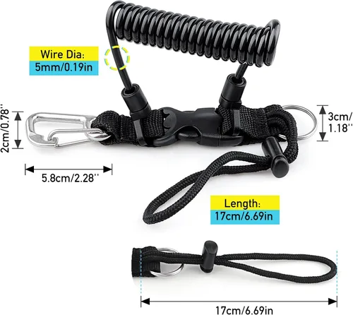 Miniatura 7 de Buceo bobina Landyard, cordón de acero inoxidable para cámara en espiral con hebilla de metal de liberación rápida Amarillo