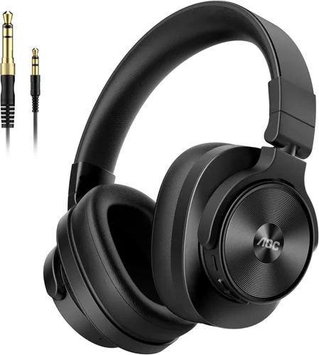AOC Auriculares con cable, auriculares con monitor de estudio de DJ sobre la oreja con tiempo de reproducción de 72 horas, conector de 0.138 Negro