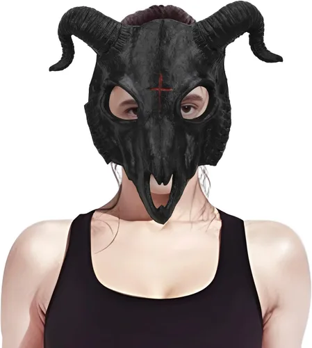 Miniatura 3 de Máscara de cabra para Halloween, oveja, cráneo, carnaval, fiesta, poliuretano, animal, cuerno de animal, cosplay, fiesta, accesorio de disfraz Negro
