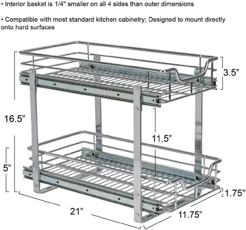 Miniatura 5 de Household Essentials Glidez Organizador de almacenamiento multiusos de acero cromado extraíble/deslizante para uso debajo del gabinete - Diseño de 2