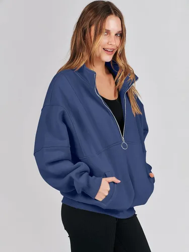 Miniatura 8 de ANRABESS Sudaderas de forro polar con media cremallera para mujer, de gran tamaño, con cremallera de un cuarto, ropa de otoño 2024, ropa de moda