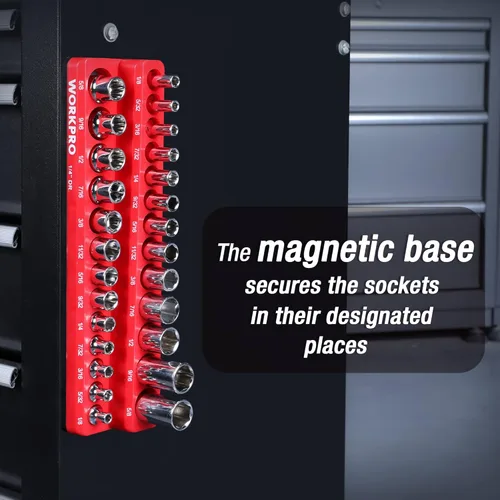 Miniatura 7 de WORKPRO Organizador magnético para llaves de vaso, portavasos SAE de 1/4 pulgadas, bandejas para llaves de vaso con capacidad para 26 piezas