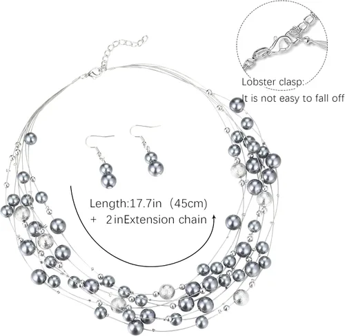 Miniatura 6 de Collar de perlas en capas de múltiples hebras, gargantilla de perlas para mujer, joyería de cuentas para bodas y fiestas