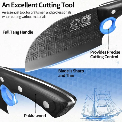 Miniatura 4 de XYJ Auténtico desde 1986, cuchillo de carnicero grande y resistente, cuchillo de chef serbio con estuche, cuchillo de cocina para vegetales