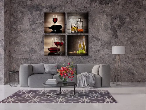 Miniatura 2 de Wieco Art Copas de vino tinto grandes, modernas, 4 paneles envueltos en galería, impresiones abstractas de lienzo giclée, obras de arte