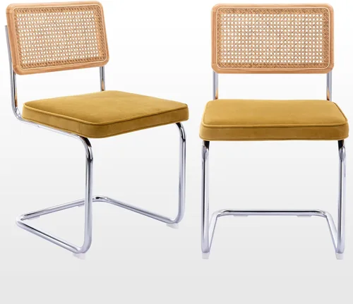 Miniatura 29 de Zesthouse Juego de 4 sillas de comedor de ratán natural, sillas de comedor modernas de mediados de siglo con respaldo de madera maciza y base