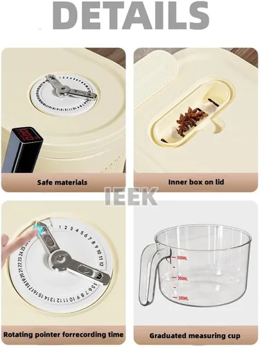 Miniatura 3 de Dispensador de arroz IEEK y contenedor de almacenamiento de granos con tapa, contenedor de arroz con taza de medición, dispensador de cereales