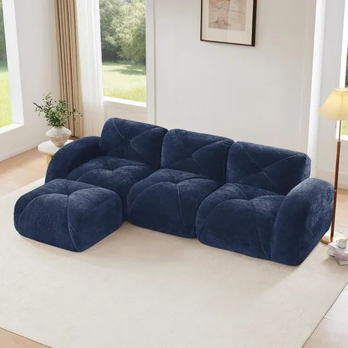 Miniatura 33 de Sofás modulares modulares de 110.6 pulgadas para sala de estar, sofá moderno de terciopelo sin hueso, no requiere montaje, cómodo sofá sin hueso