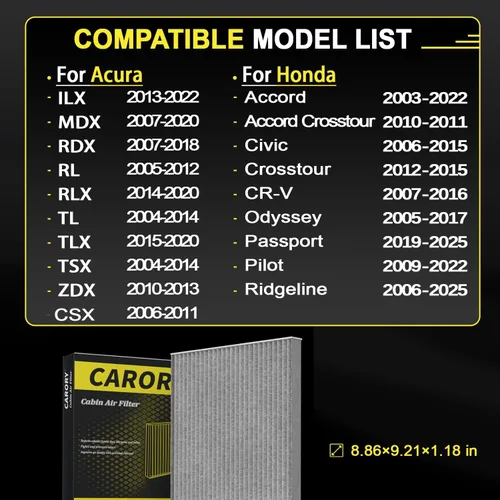 Miniatura 3 de Filtro de aire de cabina con carbón activado para Honda Accord 2003–2022, Civic 2006–2015, CR-V 2007–2016, Odyssey 2005–2017, Pilot 2009–2022