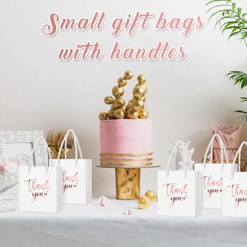 Miniatura 5 de Honoson 30 mini bolsas de regalo con asa de 4 x 2.75 x 4.5 pulgadas, pequeña bolsa de agradecimiento de papel de aluminio para boda, baby shower