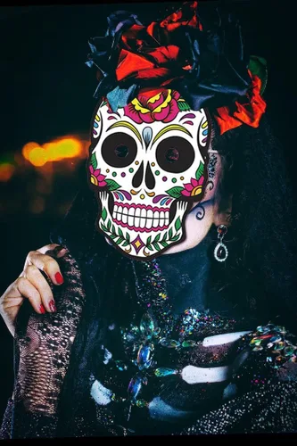 Miniatura 4 de Heureppy 6 máscaras de papel del Día de los Muertos para Día de los Muertos, accesorios de fotos, accesorios de disfraces para fiestas Estilo 01