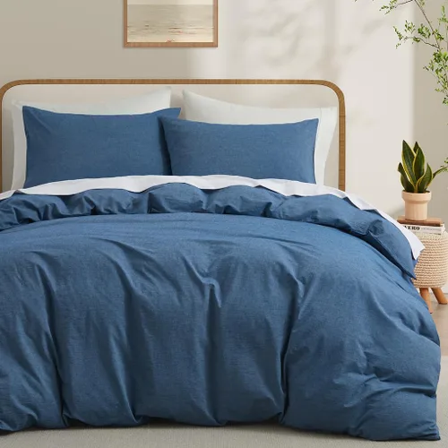 Miniatura 13 de LOVQUE Funda de edredón de algodón verde oliva, tamaño King, juego de ropa de cama natural similar al lino con cierre de cremallera (sin edredón)