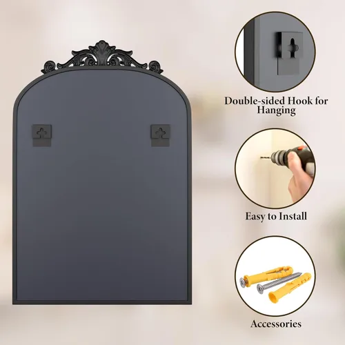 Miniatura 6 de Koonmi Espejo vintage, espejo de baño antiguo Barolon de 24 x 36 pulgadas para pared, cabeza de flor, vidrio templado inastillable, espejos