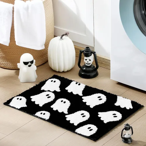 Miniatura 2 de Tapete de baño de fantasma negro, tapete de baño suave de Halloween, antideslizante, lindo fantasma espeluznante, decoración de baño, alfombra