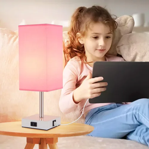 Miniatura 6 de Lámpara de mesa con control táctil, 3 modos regulables, puertos USB C+A y tomacorriente, lámpara de noche para decoración de dormitorio y sala