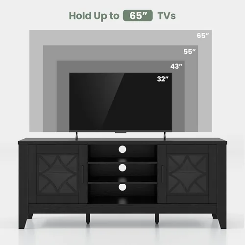 Miniatura 9 de Tangkula Soporte de TV de granja para televisores de hasta 65 pulgadas, centro de entretenimiento multimedia clásico con armarios de puerta