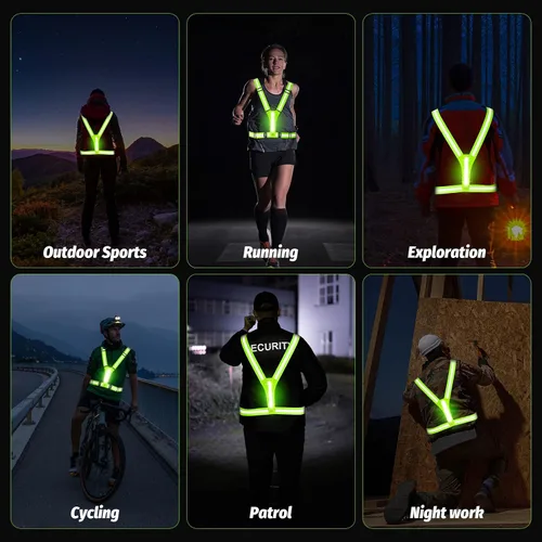 Miniatura 7 de LED Reflective Running Vest - Light Up With 3 Modes, Rechargeable Night Gear for Runners - Safety Belt for Women Men Verde