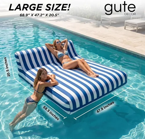 Miniatura 2 de Tapizado grande doble, 2 personas elegante flotador de piscina reclinable, silla flotante extra grande y respaldo, lago resistente, playa, tubo