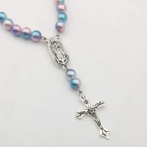 Miniatura 6 de 60 piezas de plata antigua estilo tibetano rosario cruz y centro milagroso medalla con cruz de crucifijo de aleación colgantes y eslabones de araña