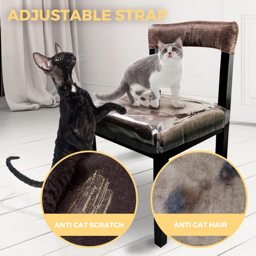 Miniatura 5 de Paquete de 2 fundas de plástico grandes para sillas de comedor, protectores de asiento transparentes con correa de cinturón ajustable para asientos