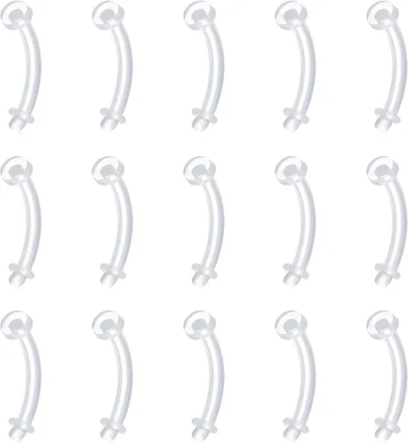 Miniatura 6 de FECTAS Aretes de plástico flexible transparente de 16G y 14G, anillos para cejas, barras curvadas, retenedores para piercing de vientre, 15