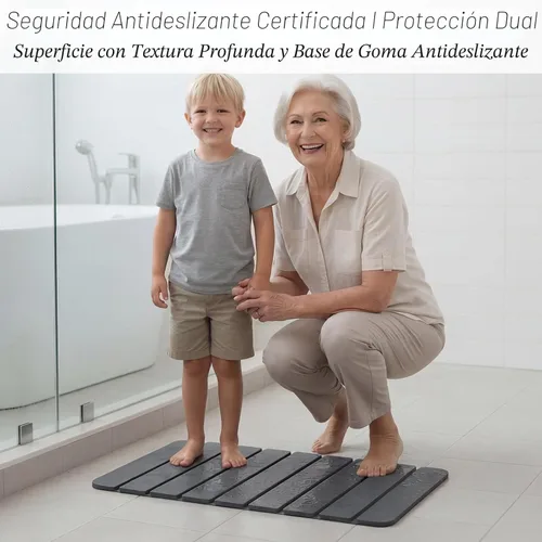 Miniatura 4 de Tapete de baño de piedra de diatomeas antideslizante, plegable para baño, secado rápido, súper absorbentes, tierra de diatomeas, de 24 x 16 Gris