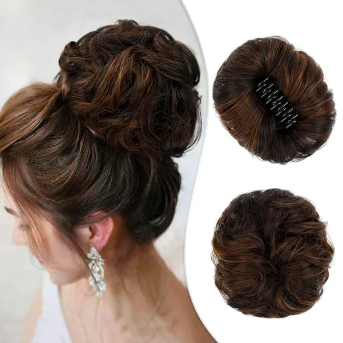 Miniatura 6 de Moño desordenado, clip de garra, moño desordenado, ondulado, rizado, extensiones de moño de pelo despeinado, moños de garra, coleteros para mujer