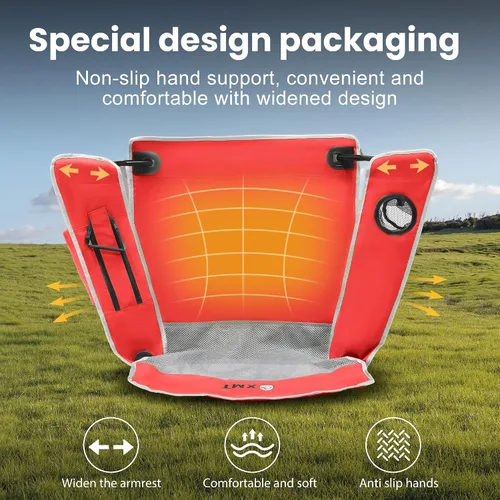 Miniatura 2 de Silla plegable portátil para exteriores con portavasos y bolsa enfriadora, malla transpirable, reposabrazos anchos, diseño ergonómico para 01-rojo