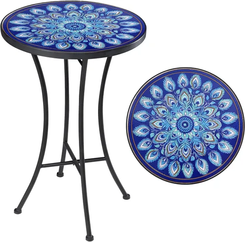 Miniatura 11 de Vipush Mesa auxiliar de mosaico para patio, mesa de centro para exteriores, mesa de centro bistró, soporte para plantas, mesa auxiliar redonda