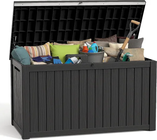 Miniatura 37 de ROJIK - Caja de almacenamiento para exteriores, impermeable, para patio y piscina, herramientas de jardín y cojines, banco con tapa con cerradura
