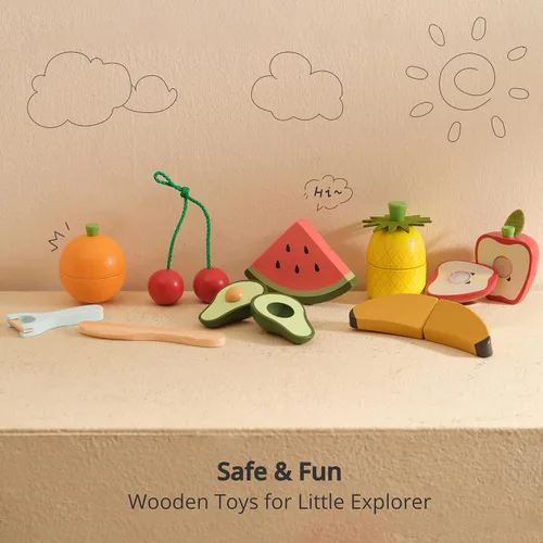 Miniatura 2 de PairPear - Juegos de comida de juguete de madera para cocina de niños, juego de frutas de corte de alimentos de juguete para niños de 3 años