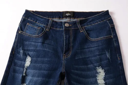 Miniatura 4 de ZLZ Jeans rasgados y desgastados para hombre, corte delgado, diseño de moda para hombre, pantalones de mezclilla destruidos, ajuste elástico