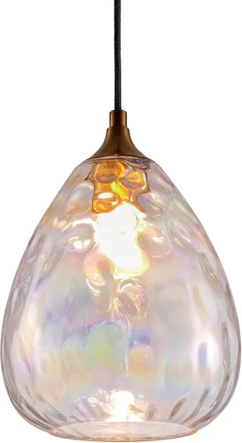 Miniatura 15 de Iluminación colgante dorada con pantalla de vidrio martillado ámbar, lámpara colgante Art Deco de 1 luz para isla de cocina, comedor, dormitorio