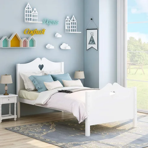 Miniatura 7 de Cama individual de madera para niñas, con marco, cabecera y piecera para niñas y niños pequeños