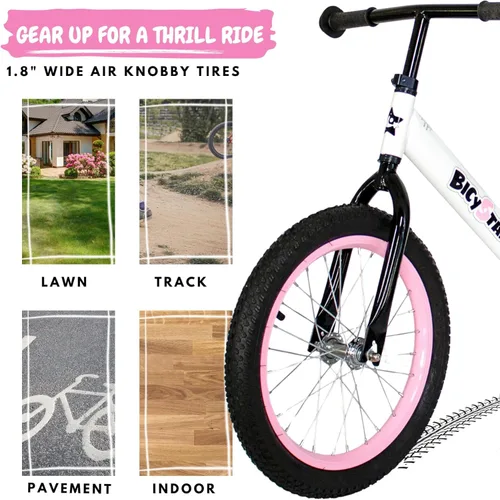 Miniatura 4 de Bicystar Bicicleta de equilibrio para niños de 16 pulgadas para niños de 5 a 8 años, sin pedales, neumáticos de aire, reposapiés, altura ajustable