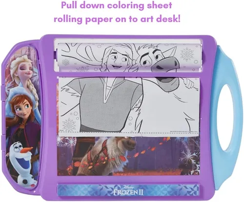 Miniatura 3 de Innovative Designs - Set de escritorio de arte con rodillos Disney Frozen para niñas y niños, actividad de colorear para viajar, con crayones