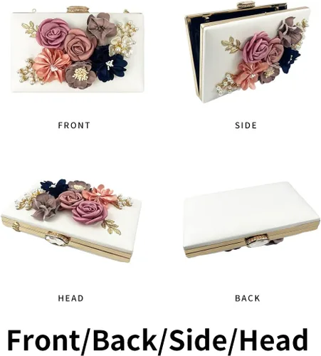 Miniatura 3 de Shiiriin Bolso de mano floral 3D para mujer, hecho a mano con perlas, perfecto para novias, bodas y fiestas