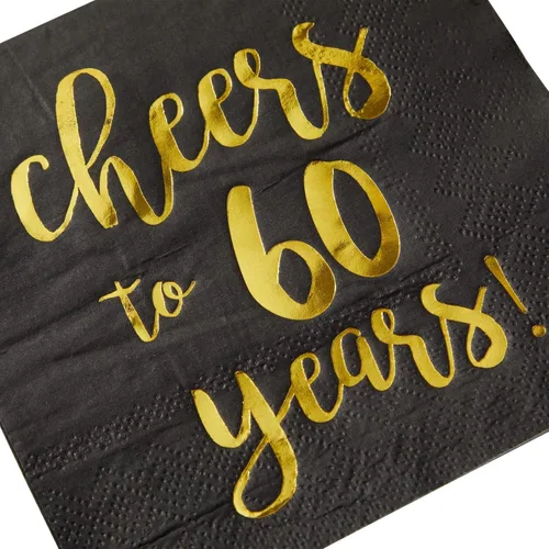 Miniatura 5 de BLUE PANDA Servilletas de cóctel con texto en inglés «Cheers to 60 Years» – Servilletas de fiesta de 60 cumpleaños – Decoración de 60 aniversario