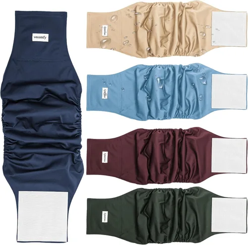 Miniatura 13 de Vecomfy Bandas para el vientre para perros machos (paquete de 5), pañales para perros pequeños lavables y reutilizables a prueba de fugas, envoltura