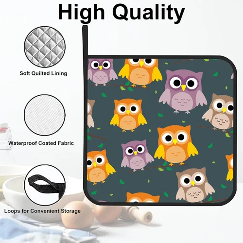 Miniatura 3 de Lindos soportes para ollas de búho de dibujos animados, 2 unidades para cocina, almohadillas calientes resistentes al calor para cocinar, asar a