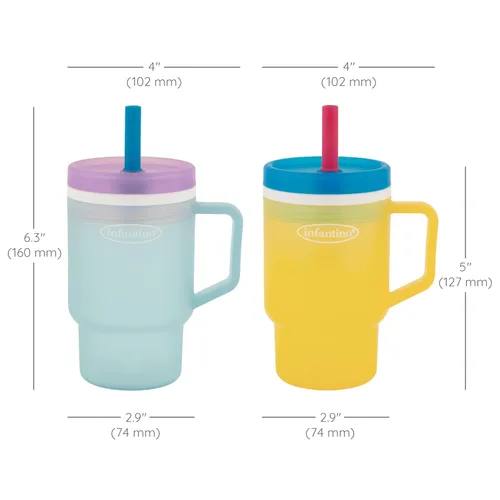 Miniatura 6 de Infantino My 1st Tumbler, Vaso Entrenador de Plástico Duradero con Pajita y Asa, Resistente a Derrames, para Llevar, Taza de Transición sin BPA