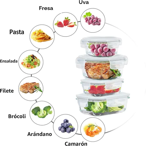 Miniatura 6 de Recipientes de vidrio para almacenar alimentos con tapas herméticas, paquete de 6 recipientes de vidrio súper a prueba de fugas con tapas, no se
