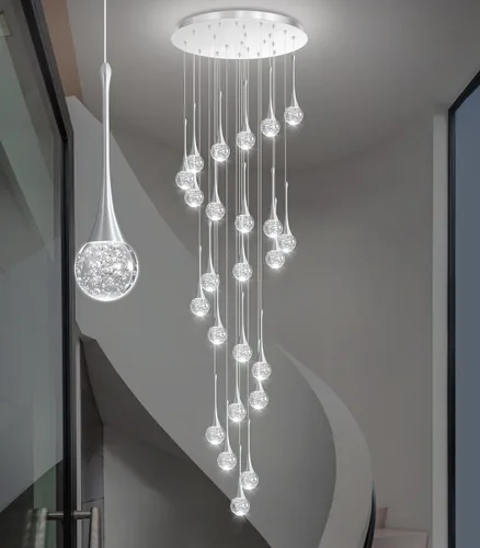 Miniatura 33 de 16 Luces Moderna Lámpara de Techo de Cristal Glam para Techo Alto, Lámpara Colgante LED Regulable para Escalera, Vestíbulo, Entrada, Sala de Estar