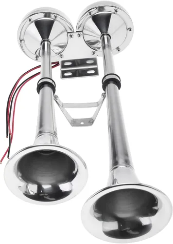 Miniatura 5 de NovelBee Bocina de trompeta doble de acero inoxidable de 12 V, bocina eléctrica de barco marino de 125 db para barco, camión, remolque RV