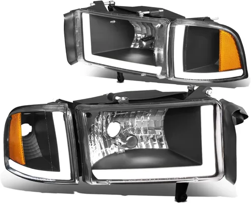 Auto Dynasty Conjunto de Faros LED DRL Compatible con Dodge Ram 1500 2500 3500 de 1994-2002, 4 Piezas Faros Halógenos de Repuesto con Doble Luz de