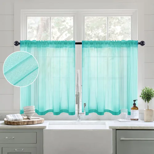Miniatura 25 de MIULEE Cortinas semitransparentes 24 pulgadas de largo 2 paneles para ventana de cocina sobre el fregadero, cortinas cortas pequeñas de café