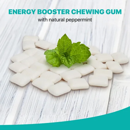 Miniatura 8 de Goma de mascar de vitamina 100% xilitol, sin azúcar, menta natural para un aliento fresco, refuerzo de energía, baja dosis de cafeína para personas