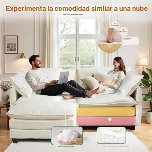 Miniatura 4 de Cloud Sofá de felpilla en forma de L con otomana, sofá biplaza seccional de 77 pulgadas que ahorra espacio con diván, para espacios pequeños, fácil